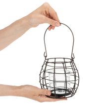Artículo Farol de jardín, metal negro con luz de viento, Ø14cm H12,5cm