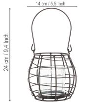 Artículo Farol de jardín, metal negro con luz de viento, Ø14cm H12,5cm