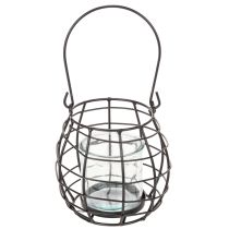 Artículo Farol de jardín, metal negro con luz de viento, Ø14cm H12,5cm