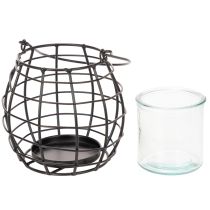 Artículo Farol de jardín, metal negro con luz de viento, Ø14cm H12,5cm