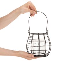 Artículo Farol de jardín con asa, negro, portavelas de cristal, Ø17cm, H15cm