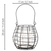 Artículo Farol de jardín con asa, negro, portavelas de cristal, Ø17cm, H15cm
