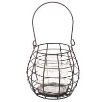 Artículo Farol de jardín con asa, negro, portavelas de cristal, Ø17cm, H15cm