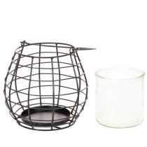 Artículo Farol de jardín con asa, negro, portavelas de cristal, Ø17cm, H15cm