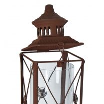 Artículo Farol de jardín, decoración de metal, aspecto oxidado, 12 cm x 12 cm x 135 cm