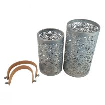 Artículo Farol de jardín con mango de metal gris Al. 30,5/25 cm, juego de 2