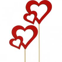 Tapón flor corazón madera rojo decoración romántica 6cm 24pcs