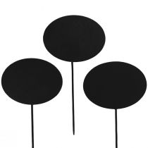 Artículo Estaca de jardín Letreros de madera Oval Negro 19cm 12uds