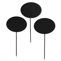 Artículo Estaca de jardín Letreros de madera Oval Negro 19cm 12uds