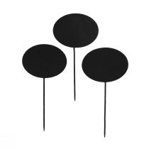 Artículo Estacas de jardín Madera Letreros de madera Oval Negro Al. 17,5 cm 12 piezas