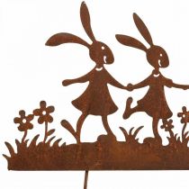 Estaca de jardín óxido Pascua, estaca de flores conejo de metal An. 40 cm