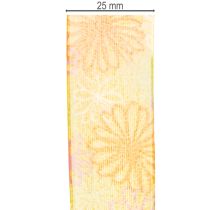 Artículo Cinta de regalo, cinta de organza floral, amarillo/naranja, 25 mm x 18 m