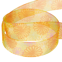 Artículo Cinta de regalo, cinta de organza floral, amarillo/naranja, 25 mm x 18 m