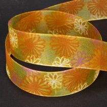 Artículo Cinta de regalo, cinta de organza floral, amarillo/naranja, 25 mm x 18 m
