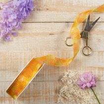 Artículo Cinta de regalo, cinta de organza floral, amarillo/naranja, 25 mm x 18 m