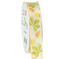Artículo Cinta de regalo hojas de otoño verdes cinta decorativa otoño 25mm 20m