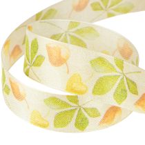 Artículo Cinta de regalo hojas de otoño verdes cinta decorativa otoño 25mm 20m