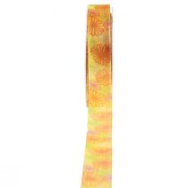 Artículo Cinta de regalo flores cinta de organza amarillo naranja 25mm 18m