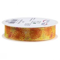Artículo Cinta de regalo flores cinta de organza amarillo naranja 25mm 18m
