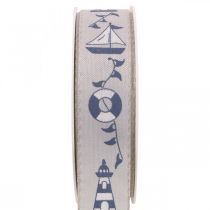 Cinta de regalo cinta tejida decoración marítima azul, gris 25mm 18m