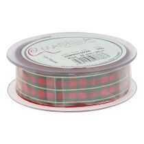 Artículo Cinta de regalo cinta de tela a cuadros rojo verde escocés 25mm 20m