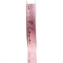 Artículo Cinta de regalo con corazones cinta decorativa oro rosa 15mm 15m
