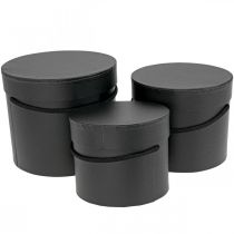 Caja de regalo redonda Flowerbox negra Ø12,5/14,5/16,5cm juego de 3