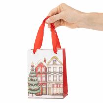 Artículo Bolsa de regalo navideña con casitas y árbol de Navidad, 16 cm, 2 unidades