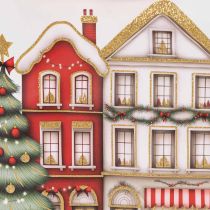 Artículo Bolsa de regalo navideña con casitas y árbol de Navidad, 16 cm, 2 unidades