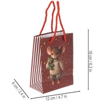 Artículo Bolsa de regalo navideña con estampado de ratón, 16 cm, 2 unidades