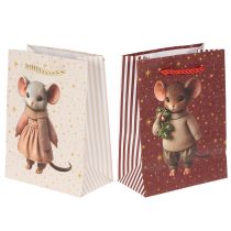 Artículo Bolsa de regalo navideña con estampado de ratón, 16 cm, 2 unidades