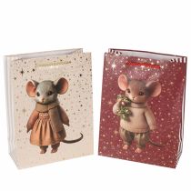 Artículo Bolsa de regalo con motivo de ratón y estrellas para Navidad, 24 cm, 2 unidades