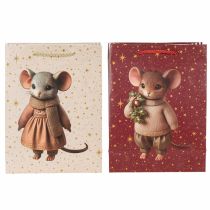 Artículo Bolsa de regalo con motivo de ratón y estrellas para Navidad, 24 cm, 2 unidades