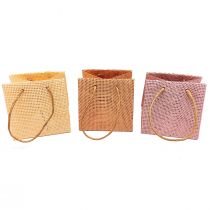 Artículo Bolsas de regalo tejidas con asas vainilla naranja rosa 10,5cm 12uds