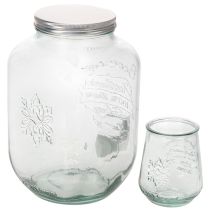 Artículo Dispensador de bebidas de vidrio reciclado con grifo y 4 vasos, 25,5 cm