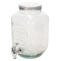 Artículo Dispensador de bebidas de vidrio reciclado con grifo y 4 vasos, 25,5 cm