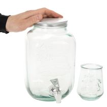 Artículo Dispensador de bebidas de vidrio reciclado con grifo y 4 vasos, 25,5 cm
