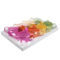 Artículo Regadera decorativa colorida, Ø11cm, H9,5cm, para plantar, decoración de mesa primaveral, metal, juego de 8