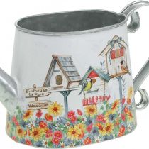 Regadera decorativa Maceta de metal Maceta de decoración de verano con casas de pájaros H15cm L28cm