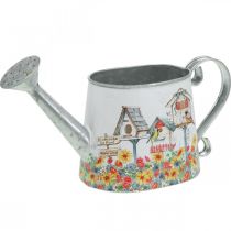 Regadera decorativa Maceta de metal Maceta de decoración de verano con casas de pájaros H15cm L28cm
