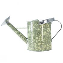 Artículo Regadera de metal, aspecto vintage, verde y plata con estampado floral - jardinera decorativa, Ø18cm