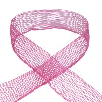 Artículo Cinta de malla, cinta de rejilla, cinta decorativa, rosa, reforzada con alambre, 50 mm, 10 m