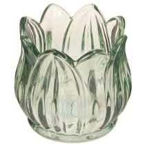 Artículo Portavelas de cristal portavelas tulipán verde Ø7cm H7cm 2uds