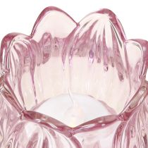 Artículo Portavelas de cristal tulipán morado Ø7cm H7cm 2uds