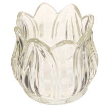 Artículo Portavelas de cristal con forma de tulipán, transparente, Ø7 cm, alto 7 cm, 2 unidades