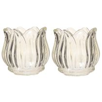 Artículo Portavelas de cristal con forma de tulipán, transparente, Ø7 cm, alto 7 cm, 2 unidades