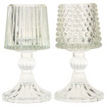 Artículo Portavelas de cristal con base perforada y ranurada, 15 cm de alto, 2 unidades