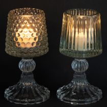 Artículo Portavelas de cristal con base perforada y ranurada, 15 cm de alto, 2 unidades