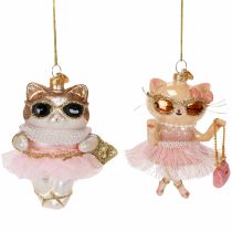 Artículo Adornos de cristal con forma de gato y tutú para decorar el árbol de Navidad, 11 cm, 2 unidades.