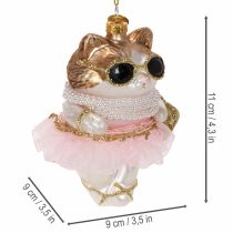 Artículo Adornos de cristal con forma de gato y tutú para decorar el árbol de Navidad, 11 cm, 2 unidades.